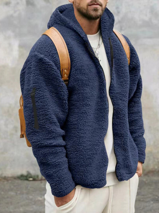 Men's Solid Colors Fleece Hooded Jacket