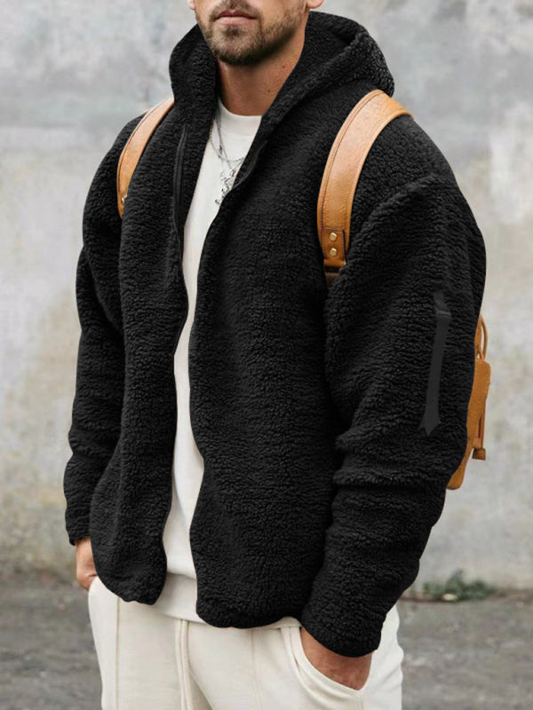 Men's Solid Colors Fleece Hooded Jacket