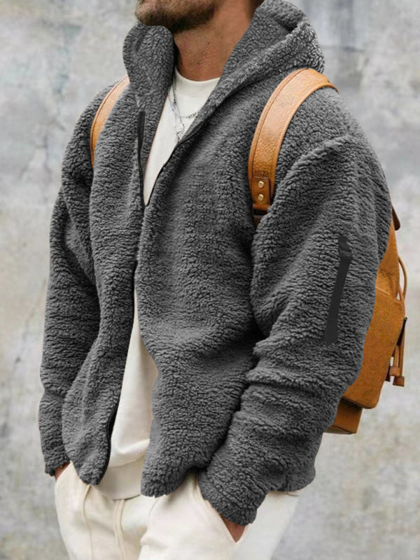 Men's Solid Colors Fleece Hooded Jacket