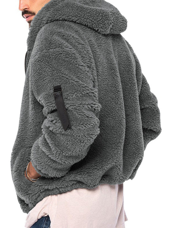 Men's Solid Colors Fleece Hooded Jacket