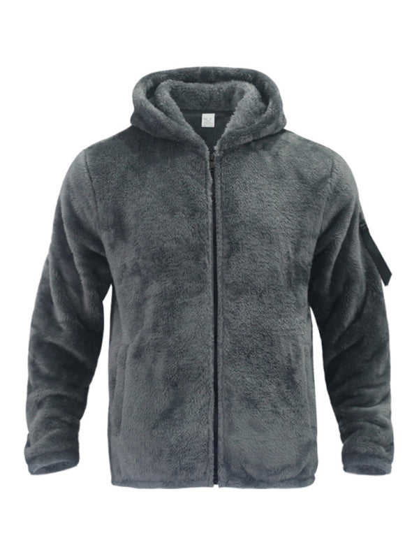 Men's Solid Colors Fleece Hooded Jacket