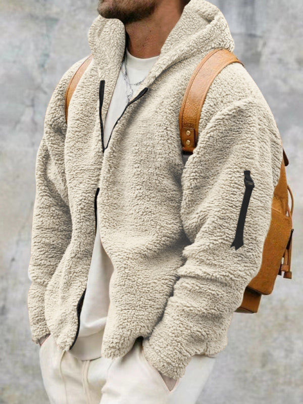 Men's Solid Colors Fleece Hooded Jacket