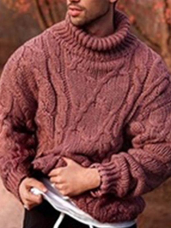 Men's Solid Color Chunky Twist Knit Turtleneck Sweater Available in Sizes S-3XL