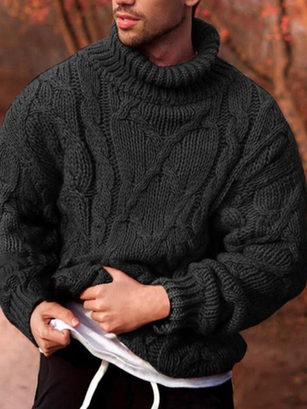 Men's Solid Color Chunky Twist Knit Turtleneck Sweater Available in Sizes S-3XL