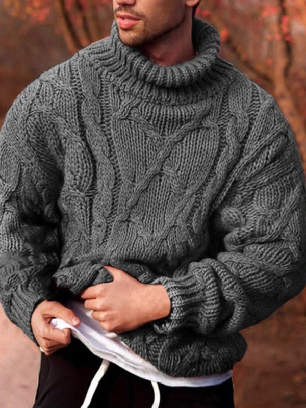 Men's Solid Color Chunky Twist Knit Turtleneck Sweater Available in Sizes S-3XL