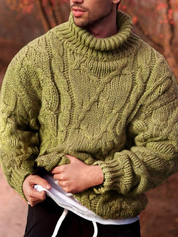 Men's Solid Color Chunky Twist Knit Turtleneck Sweater Available in Sizes S-3XL