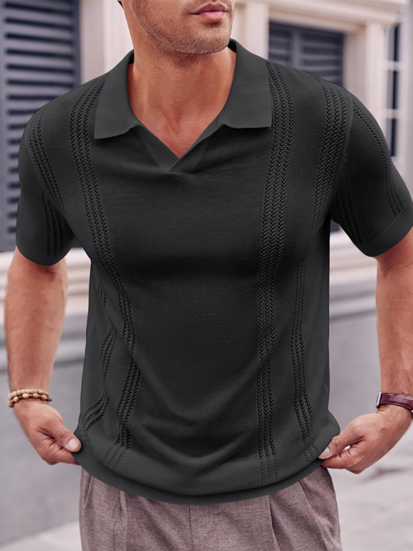 Knitted V-Neck Short Sleeve Shirt