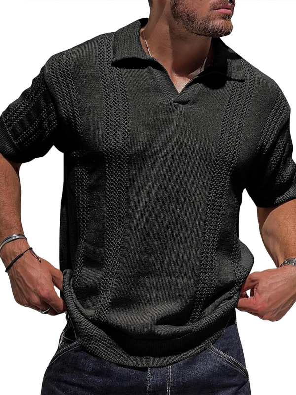 Knitted V-Neck Short Sleeve Shirt