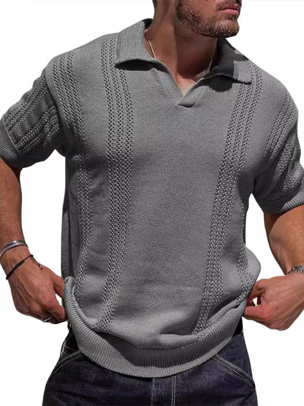 Knitted V-Neck Short Sleeve Shirt