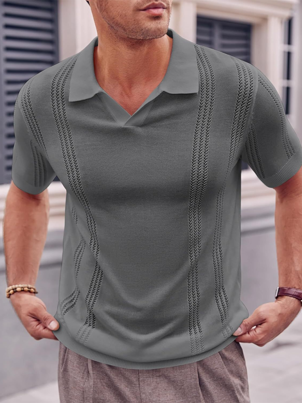 Knitted V-Neck Short Sleeve Shirt