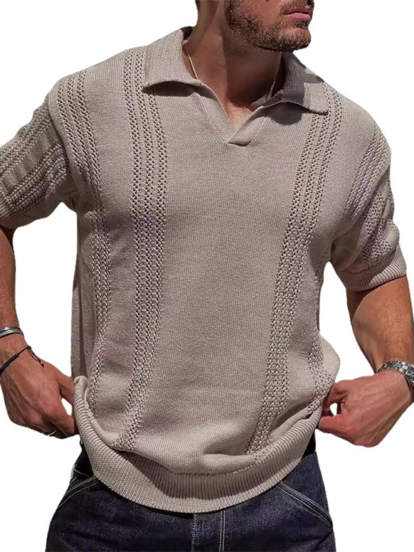 Knitted V-Neck Short Sleeve Shirt