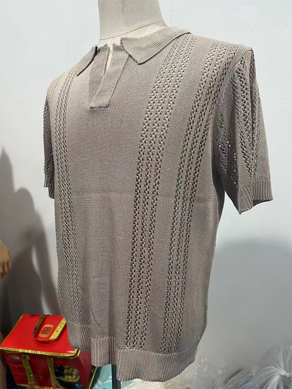 Knitted V-Neck Short Sleeve Shirt