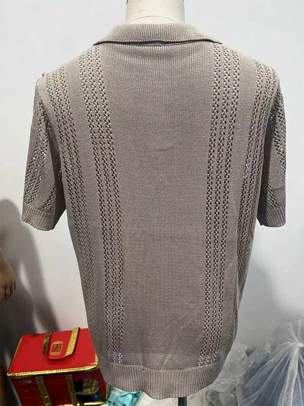 Knitted V-Neck Short Sleeve Shirt