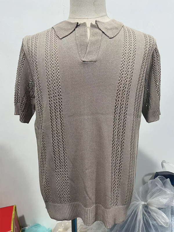 Knitted V-Neck Short Sleeve Shirt