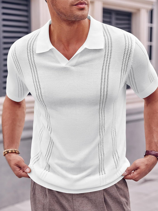 Knitted V-Neck Short Sleeve Shirt