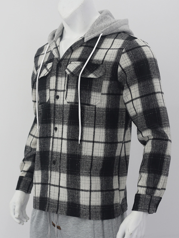 Men's Long Sleeve Hooded Plaid Shirt Available in Size S-3XL