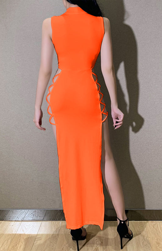 Double High-Slit Strappy Bodycon Maxi Dress