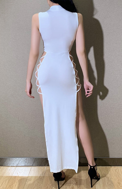 Double High-Slit Strappy Bodycon Maxi Dress