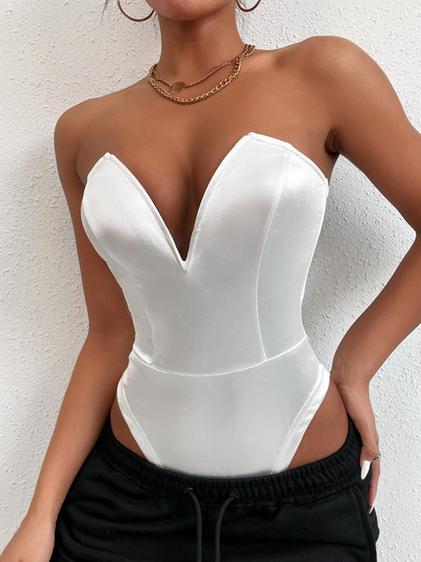 Women's Deep V Strapless Bustier BodySuit