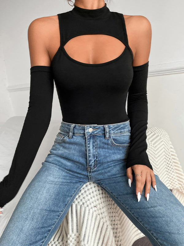 Hollow Cold Shoulder Long Sleeved Bodysuit