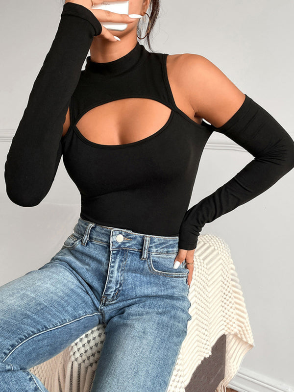 Hollow Cold Shoulder Long Sleeved Bodysuit