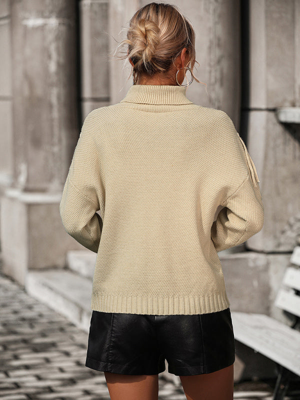 Fringed Long Sleeves Turtleneck Sweater