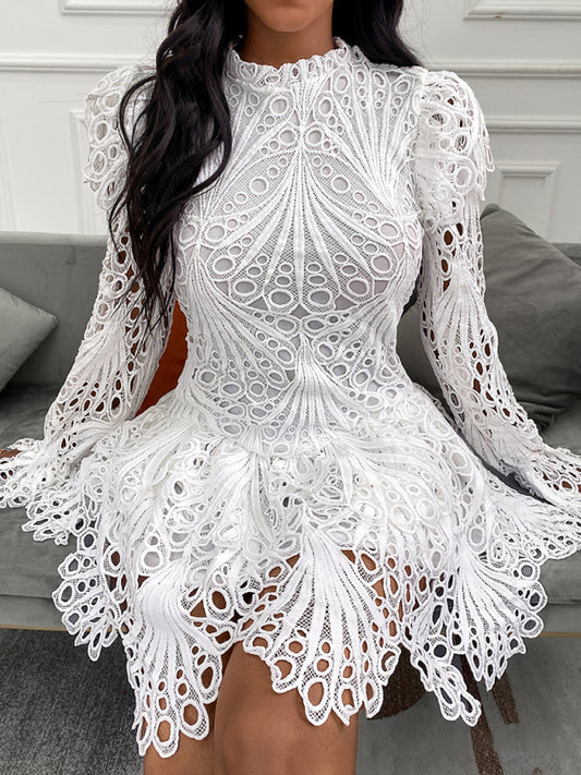 White Laser Cut Embroidered Lace Mini Dress Available in S-M-XL