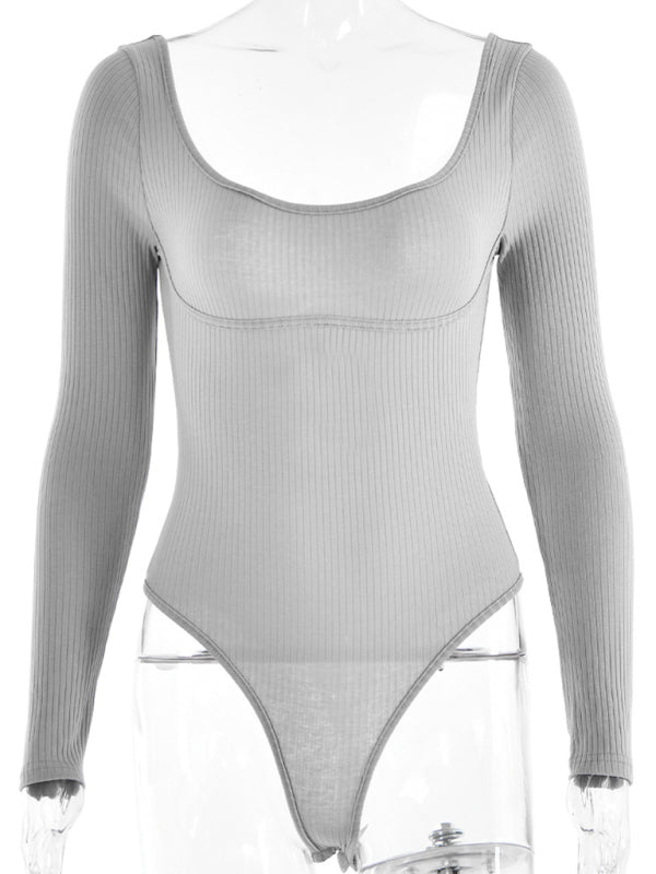 Ribbed Scoop Neck Long Sleeve Bodysuit