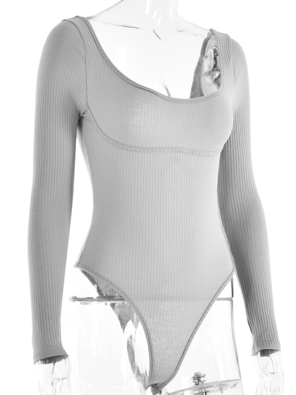 Ribbed Scoop Neck Long Sleeve Bodysuit