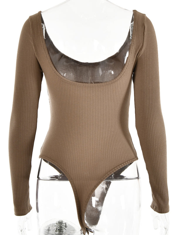 Ribbed Scoop Neck Long Sleeve Bodysuit