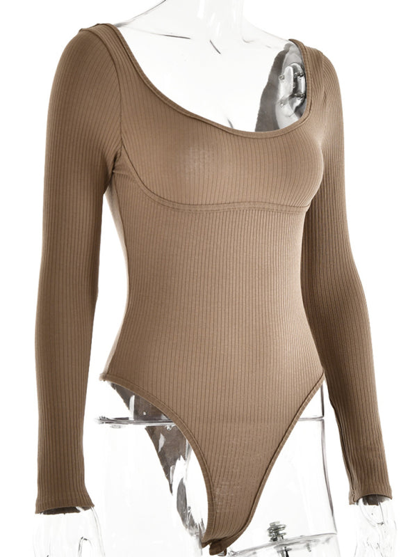 Ribbed Scoop Neck Long Sleeve Bodysuit