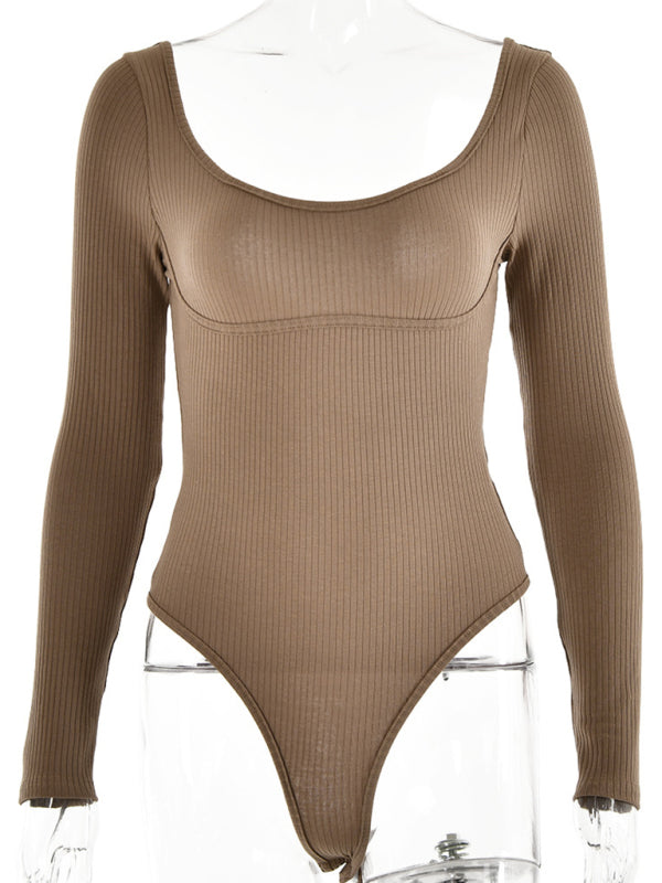 Ribbed Scoop Neck Long Sleeve Bodysuit