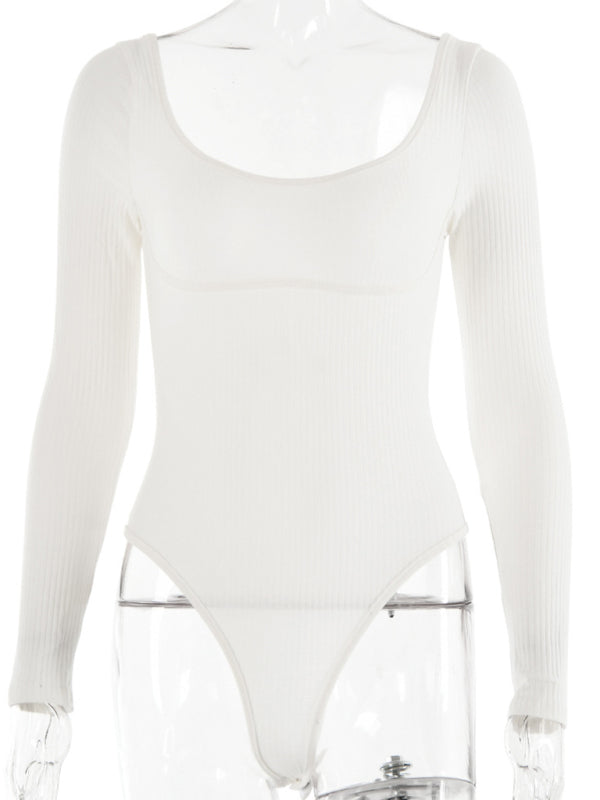 Ribbed Scoop Neck Long Sleeve Bodysuit