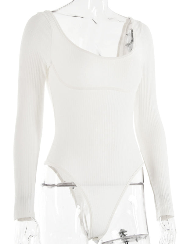 Ribbed Scoop Neck Long Sleeve Bodysuit