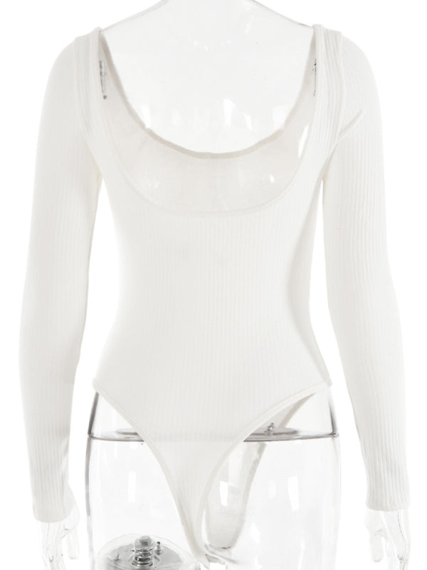 Ribbed Scoop Neck Long Sleeve Bodysuit