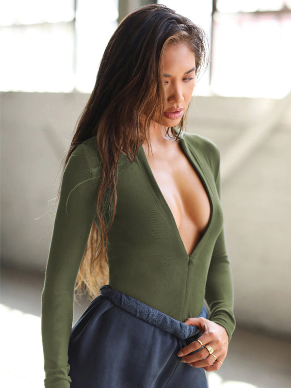 Zippered Long Sleeves Bodysuit