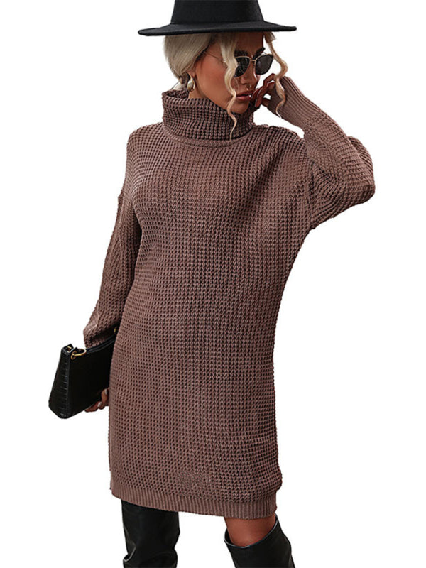 Women's Solid Color Turtleneck Long Sleeves Short Sweater Dress