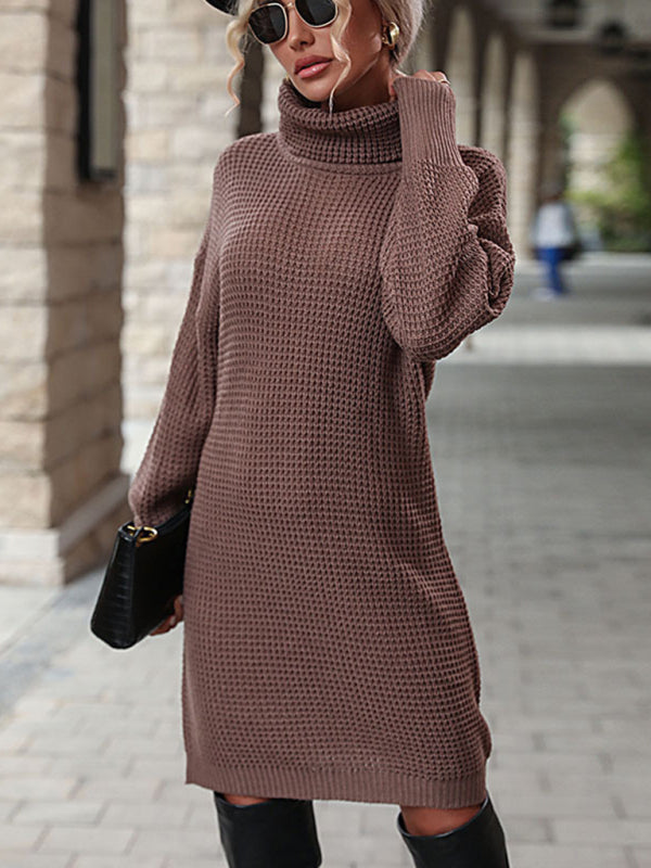 Women's Solid Color Turtleneck Long Sleeves Short Sweater Dress