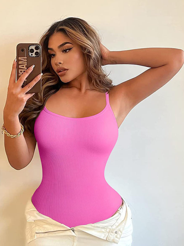 Solid Color Basic Tank Top Ribbed Bodysuit