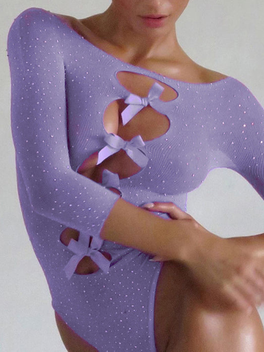 Front Cutouts Sheer Shimmer High Stretch Bodysuit