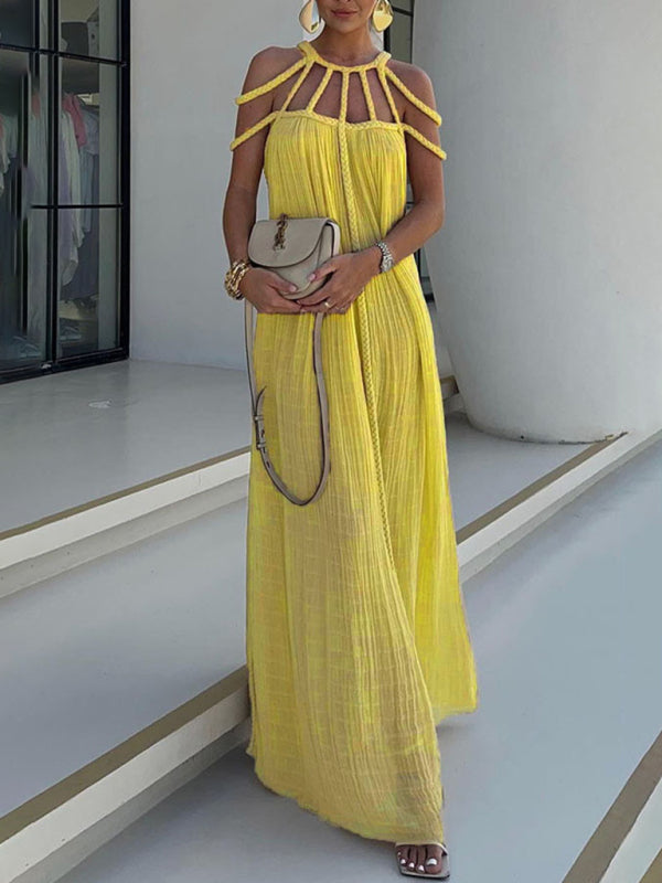Braided Open Back Sleeveless Long Dress