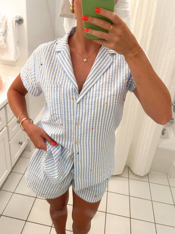 Striped Short Sleeves Top and Shorts Set