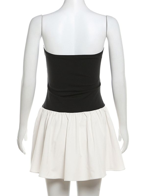 Color Block Pleated Tube Top Mini Dress