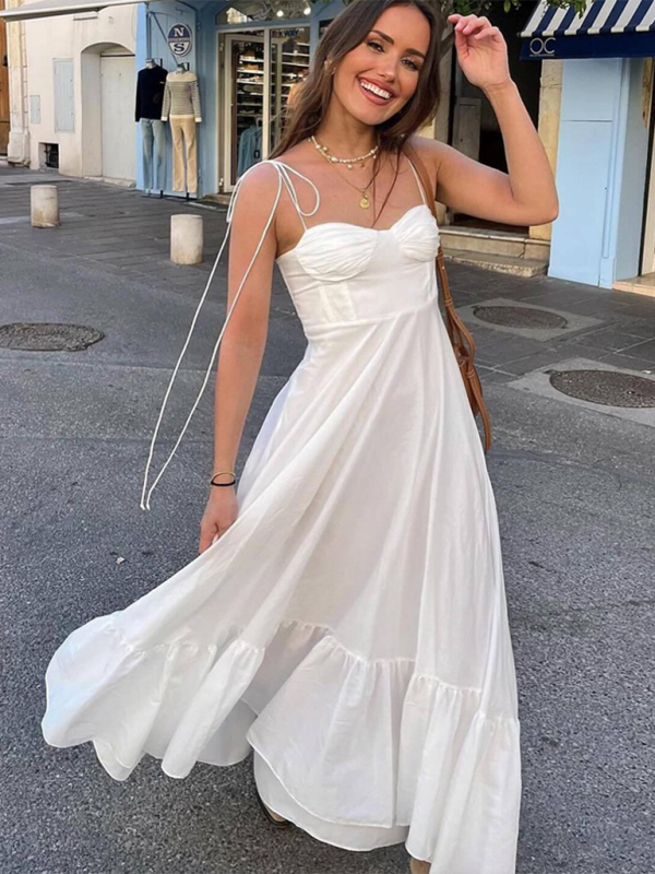 Sleeveless Shoulder Ties Layered Bustier Maxi Dress