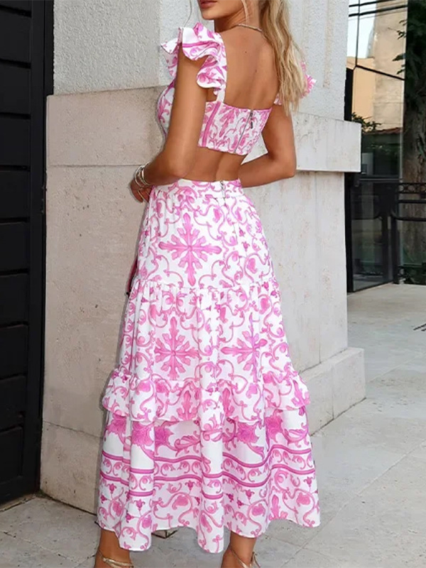 Romantic Floral Butterfly Sleeves Hollow Maxi Dress