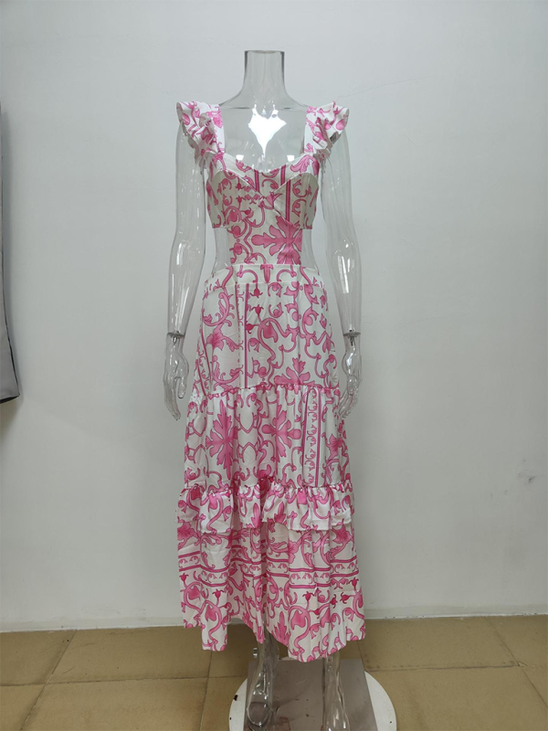 Romantic Floral Butterfly Sleeves Hollow Maxi Dress