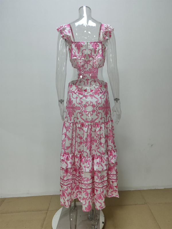 Romantic Floral Butterfly Sleeves Hollow Maxi Dress