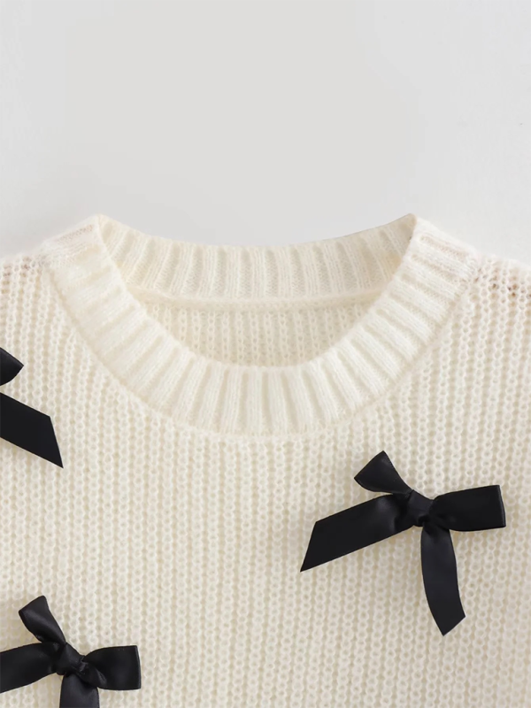 Puff Sleeves Short Sleeve Sweater with Bows