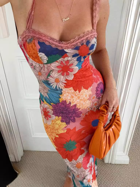 Camisole Style Flower Print Maxi Dress