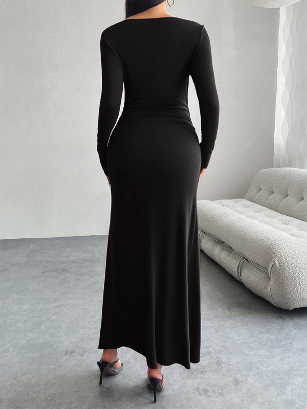 Solid Color One Shoulder Long Sleeves Bodycon Maxi Dress